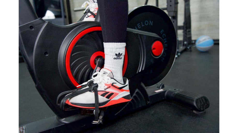 An image of a foot strapped in to the pedal of the Echelon EX-5