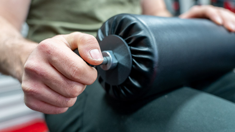Closeup of leg pad for Titan Seated Leg Curl/Extension machine